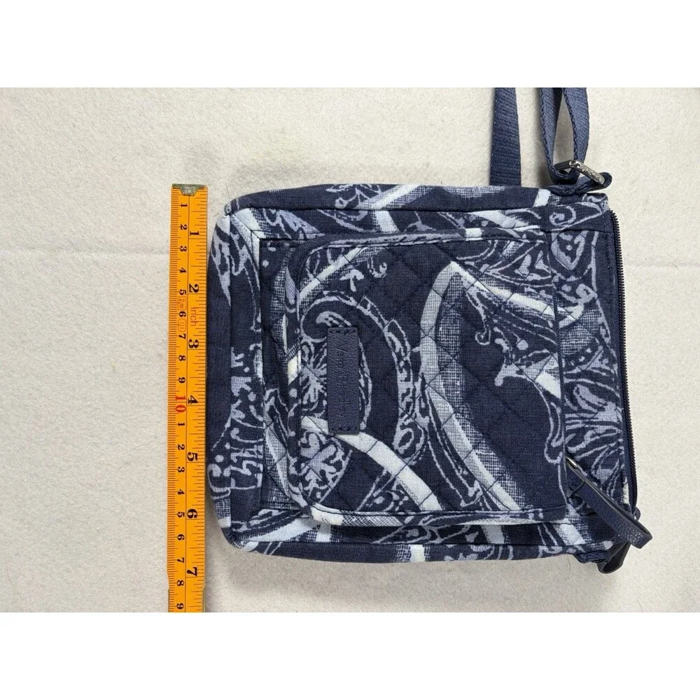Vera Bradley Paisley Noir Crossbody Bag Quilted Cotton Blue Floral 8 X 8